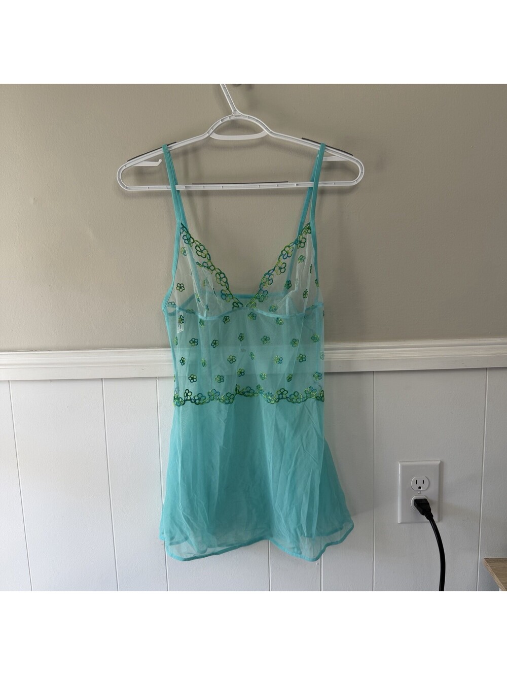 Occhi Verdi by La Perla Sheer Mesh Teal Chemise Made in Italy Size 10 VTG